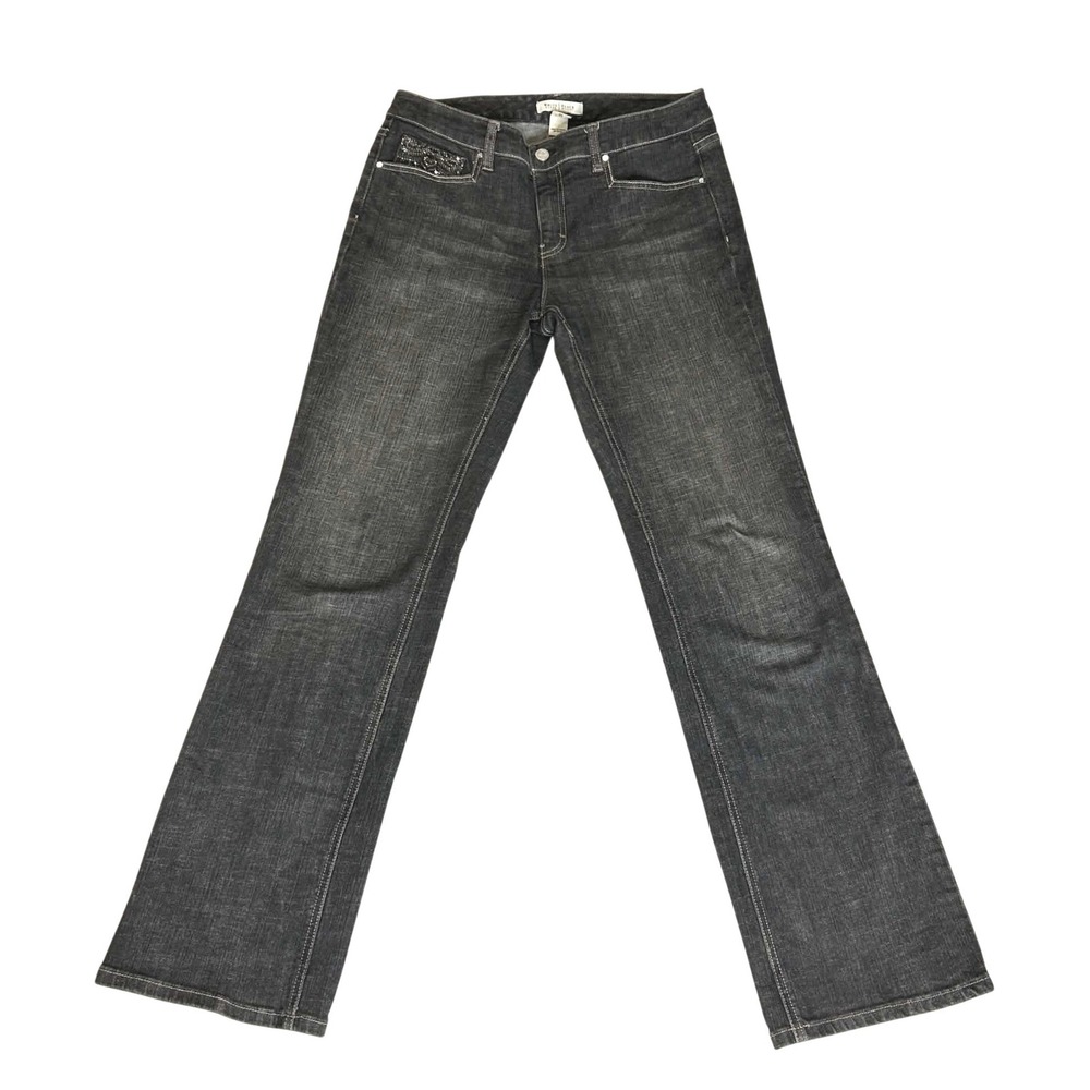 White House Black Market Blanc Bootleg Jeans Grey Rhinestone Pocket 8R